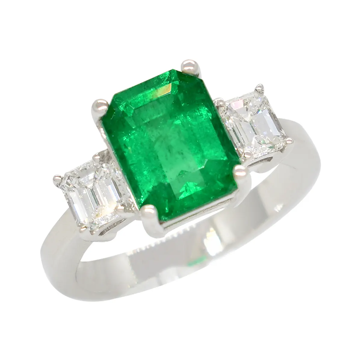 Solid Silver Ring Emerald and Diamond Ring Exclusive Diamond Ring Natural Emerald & Diamond Engagement Ring Classic Emerald Ring