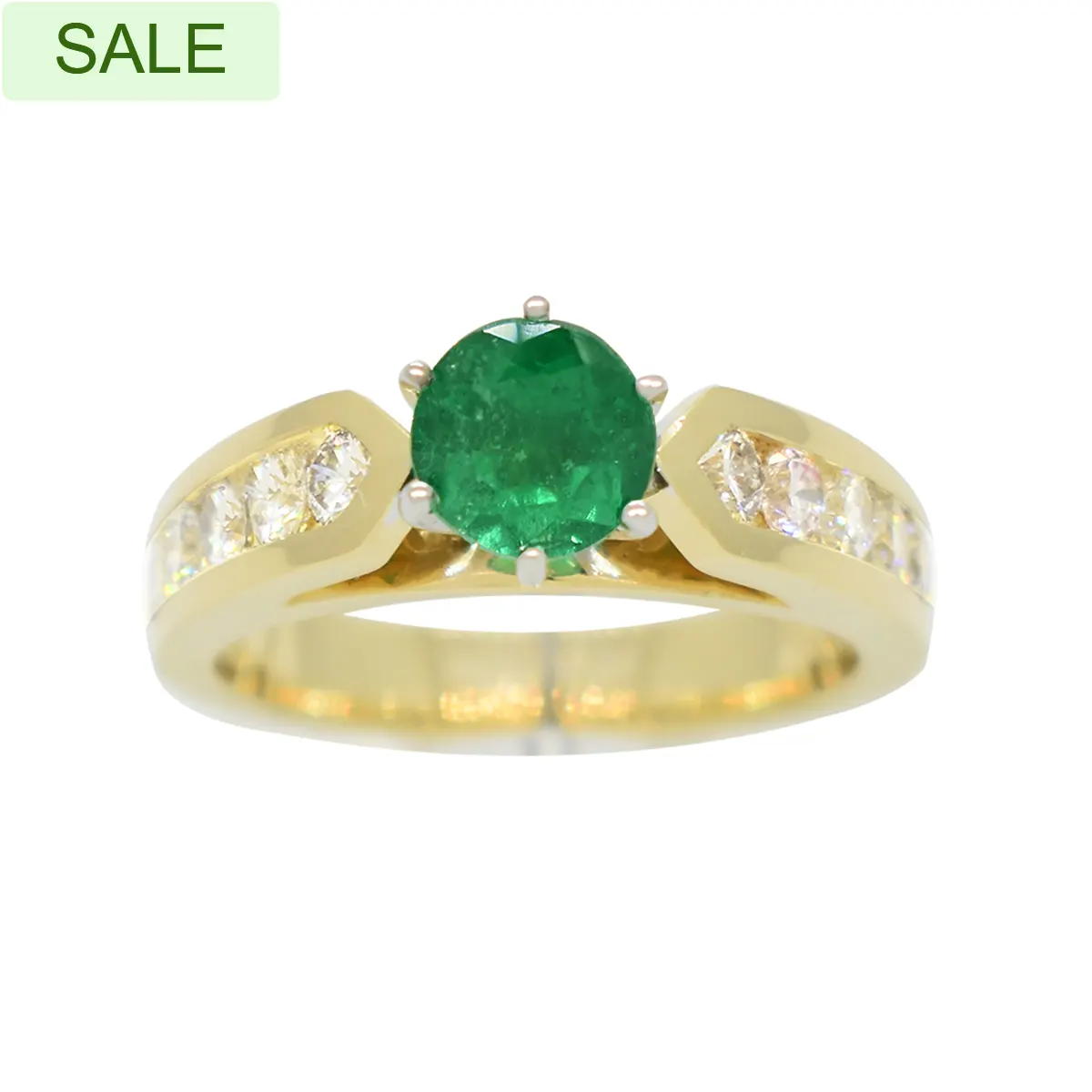 emerald-engagement-ring-in-2-tones-gold-and-10-round-diamonds-in-cathedral-ring-style