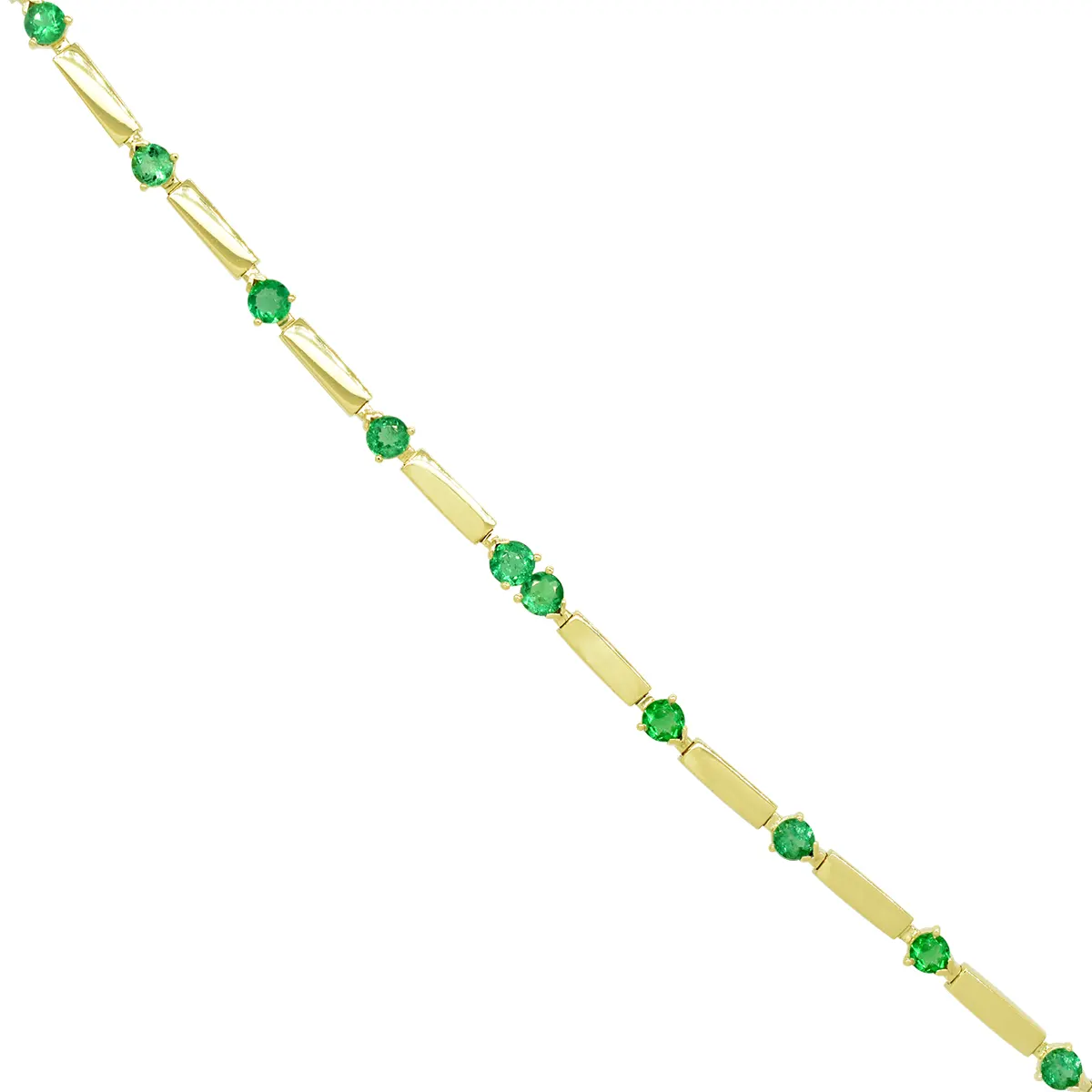 Emerald Bracelet With Long Links in 18K Gold with 12 Round Cut Natural Emeralds