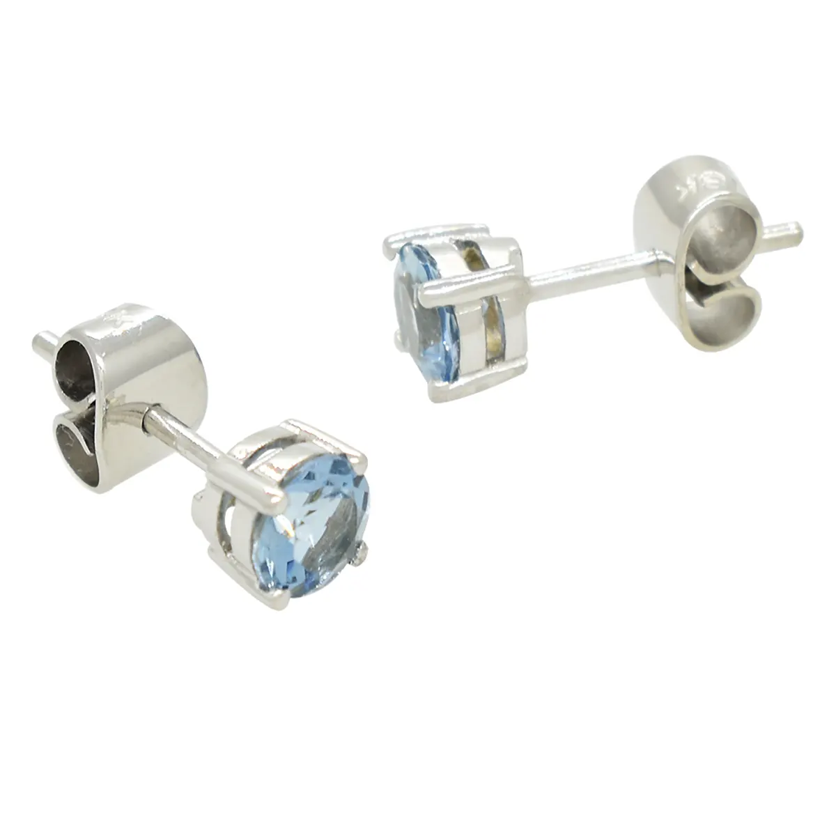 Classic Stud Earrings with Round Aquamarines in 18K White Gold