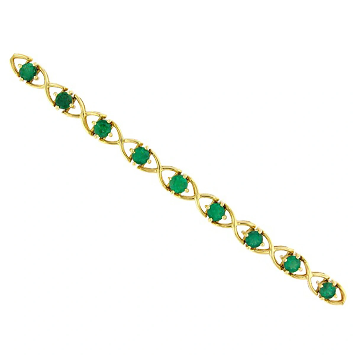 18K Yellow Gold Emerald Bracelet With 16 Round Cut Natural Colombian Emeralds