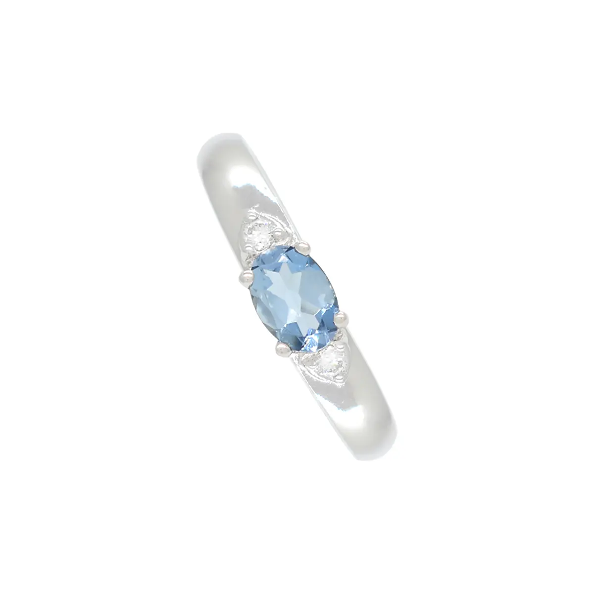 East West Three Stones Aquamarine and Diamond Ring in White Gold