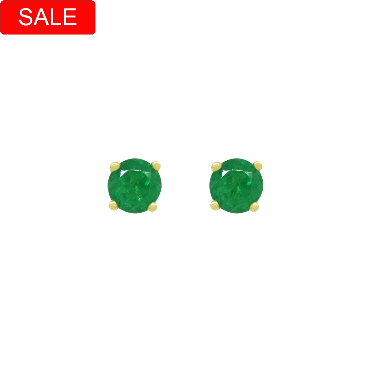 Small Emerald Stud Earrings in 18K Yellow Gold Classic 4-Prong Setting