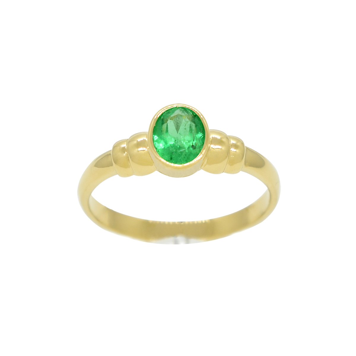 Oval Shape Solitaire Emerald Ring in 18K Yellow Gold Bezel Setting