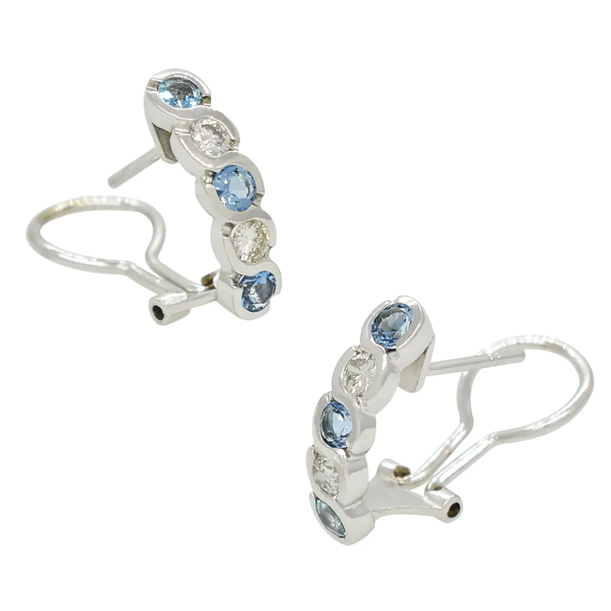 Drop Earrings in 18K White Gold with Diamonds and Aquamarines in Bezel Setting