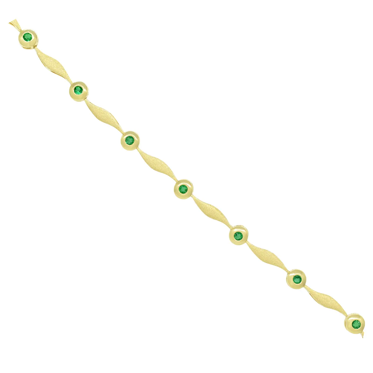 Dainty Emerald Bracelet in 18K Yellow Gold With Round Emeralds in Bezel Setting
