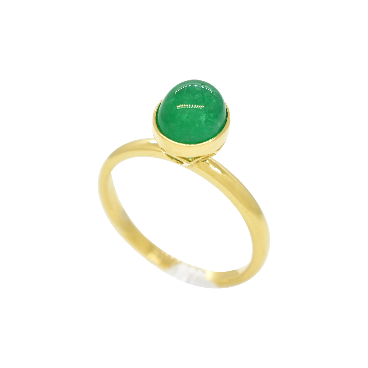 Solitaire Cabochon Emerald Ring in 18K Yellow Gold