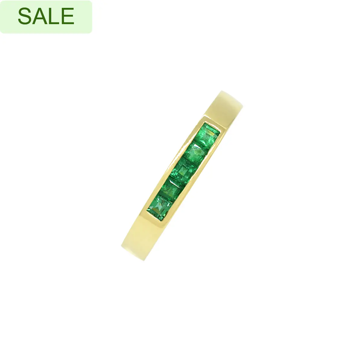 Small Emerald Ring Band in 18K Yellow Gold Channel Setting