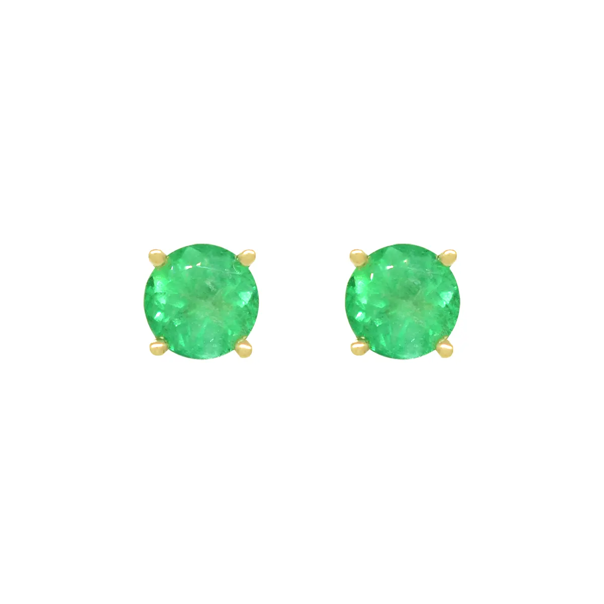 18K Gold Classic Round Emerald Stud Earrings