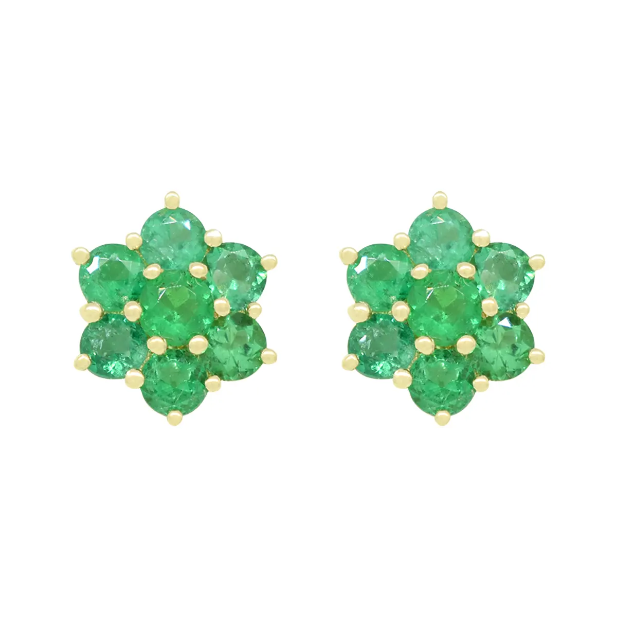 Emerald Earrings in 18K Yellow Gold Cluster Style