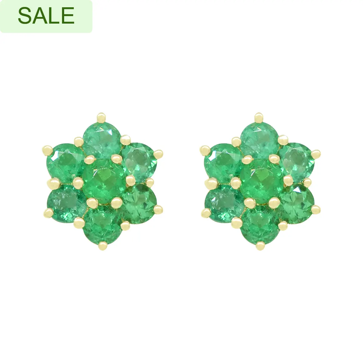 Emerald Earrings in 18K Yellow Gold Cluster Style