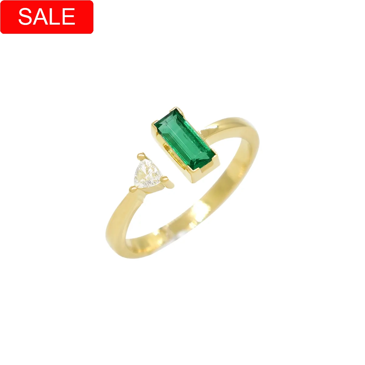 Emerald and Diamond Cuff Ring in 18K Yellow Gold