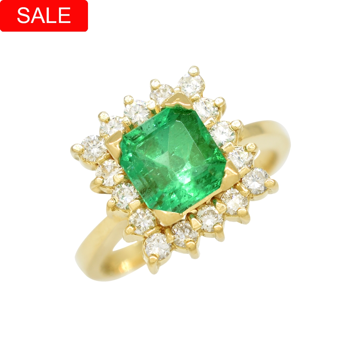 Emerald and Diamond Cocktail Ring Custom Made in Solid 18K Yellow Gold