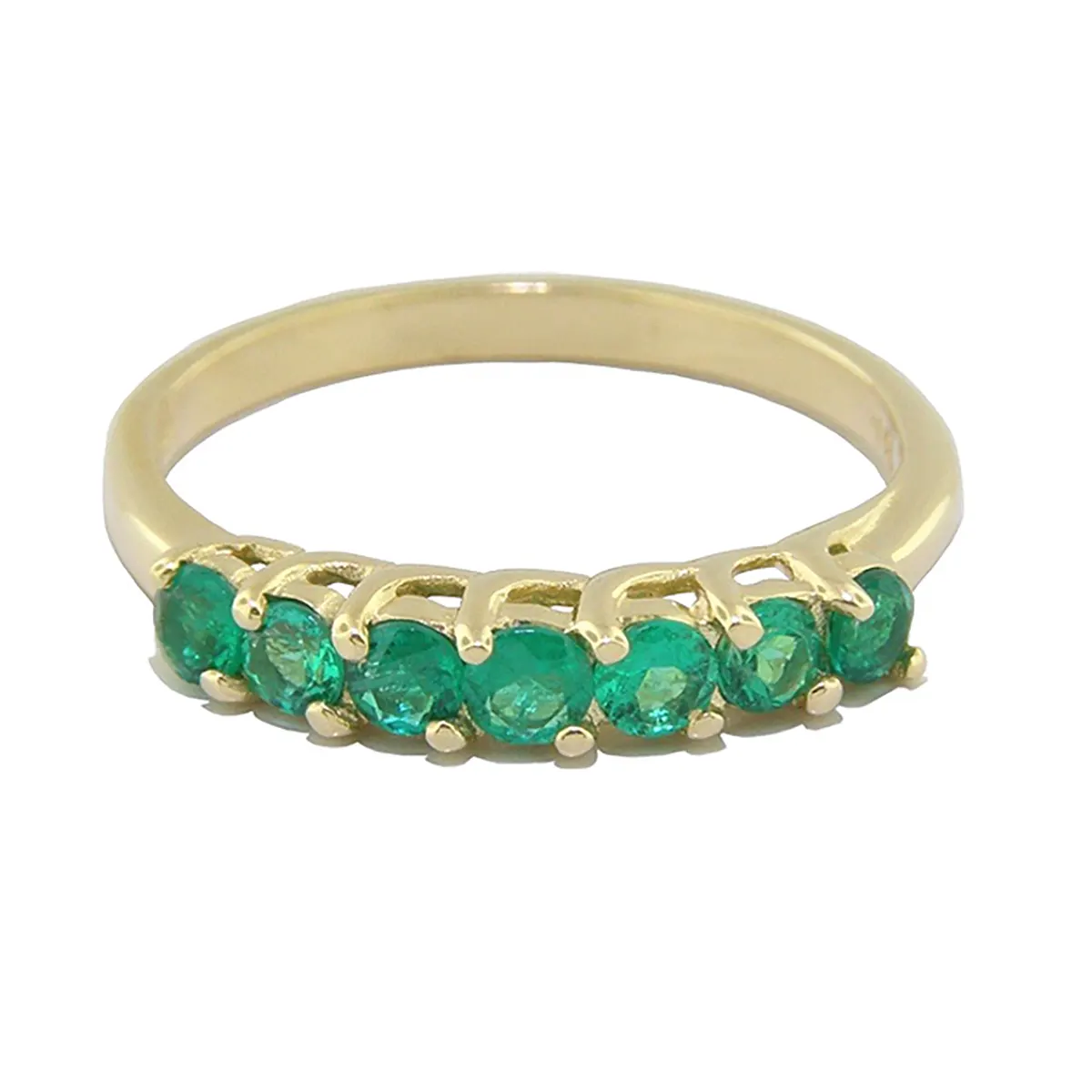 Half Eternity Wedding Band Ring in 18K Gold With Round Cut Emeralds