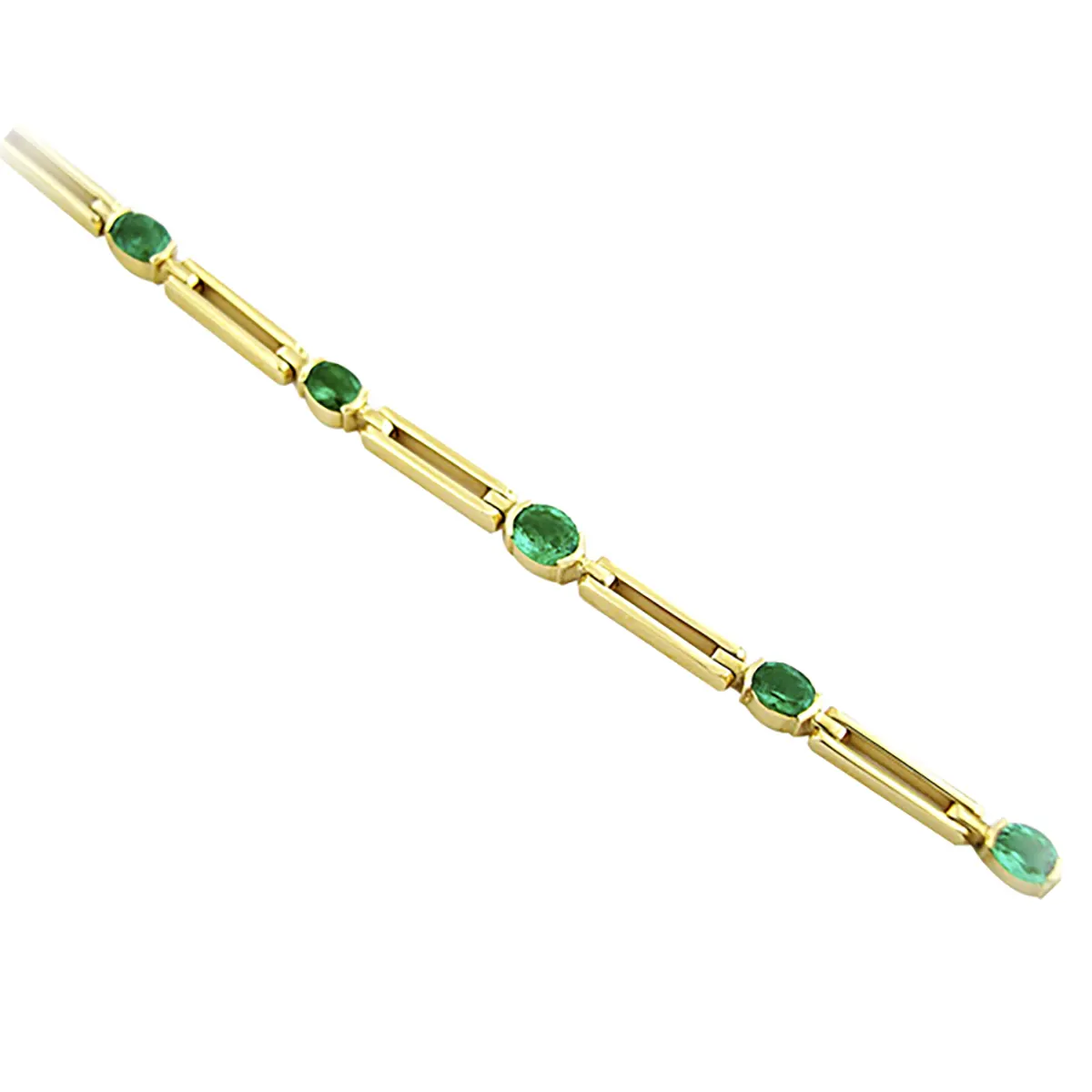 18K yellow gold emerald bracelet with 2.07 Ct. t.w. in 9 oval shape real natural Colombian emeralds in half bezel setting