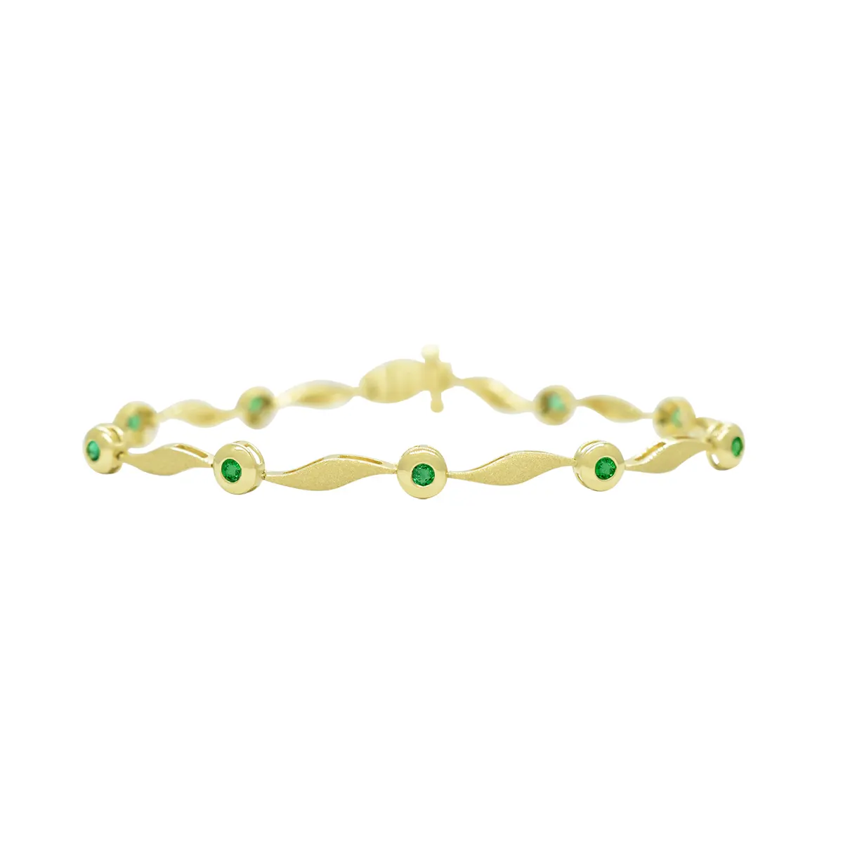 Dainty Emerald Bracelet in 18K Yellow Gold With Round Emeralds in Bezel Setting