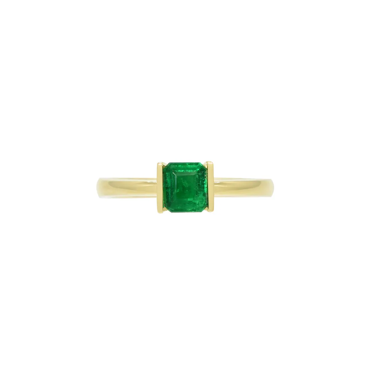 Emerald Cut Emerald Solitaire Ring in 18K Yellow Gold Tension Setting 