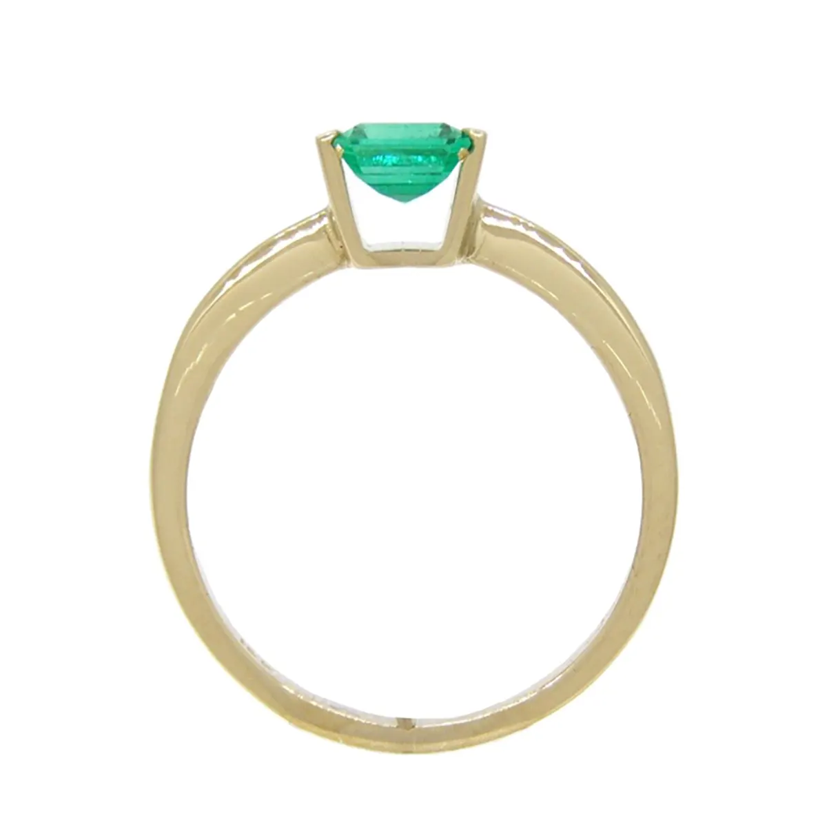 Emerald Cut Emerald Solitaire Ring in 18K Yellow Gold Tension Setting Ring Style