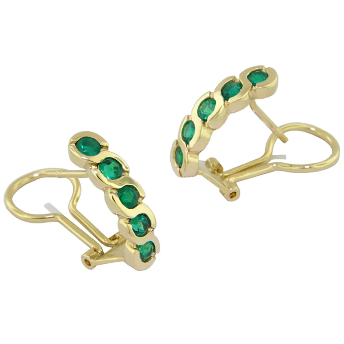 Drop Emerald Earrings in 18K Yellow Gold Bezel Setting With Clip Backs