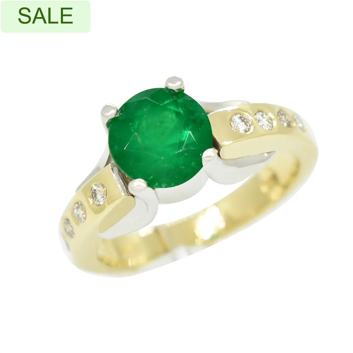 Emerald Ring in 14K Gold Two Tone Ring and Diamond Accents
