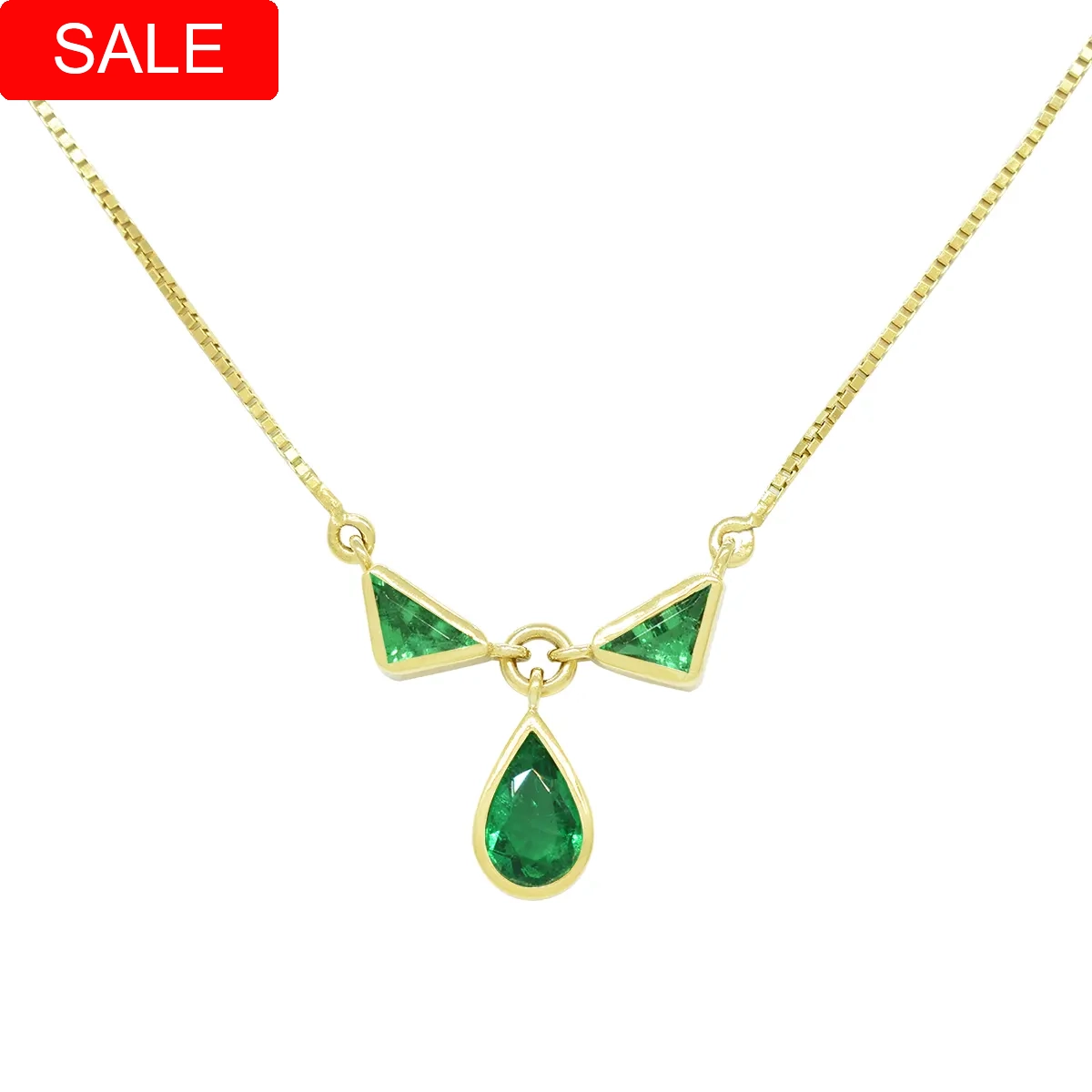 Triangle and Pear Shape Natural Colombian Emeralds Necklace in 18K Gold