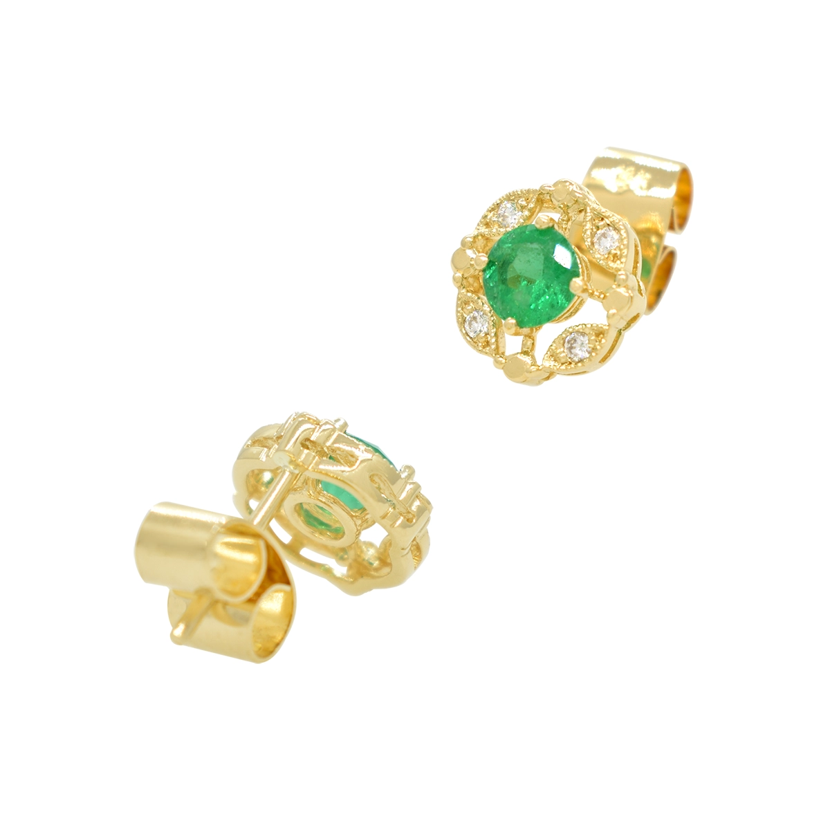 These beautiful emerald and diamond stud earrings are custom-made and handcrafted, especially for this gemstones in solid 18K gold