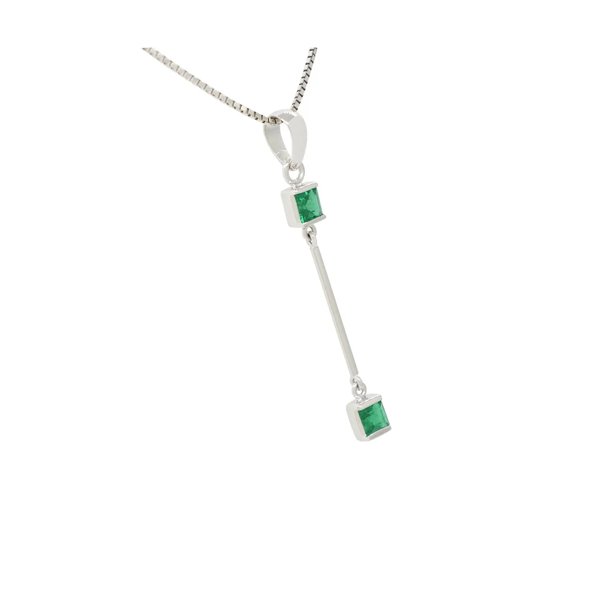 Emerald Necklace Custom Made in 18K White Gold for Baguette Cut Emeralds