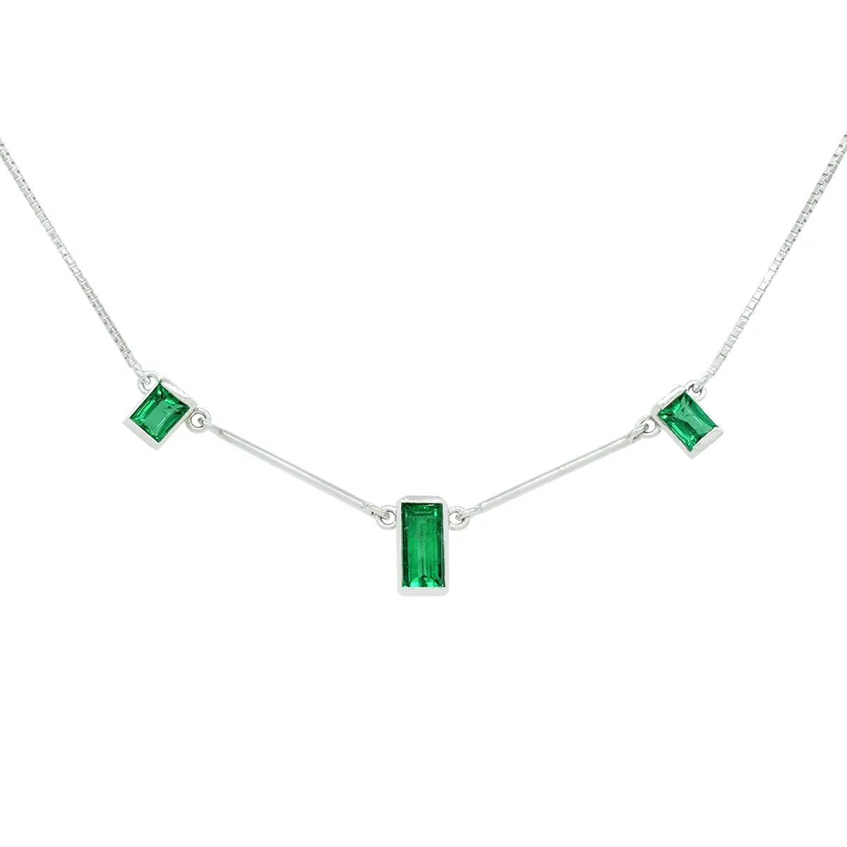 Emerald Cut Diamond Necklace, Emerald Choker Necklace, Tiny Baguette E