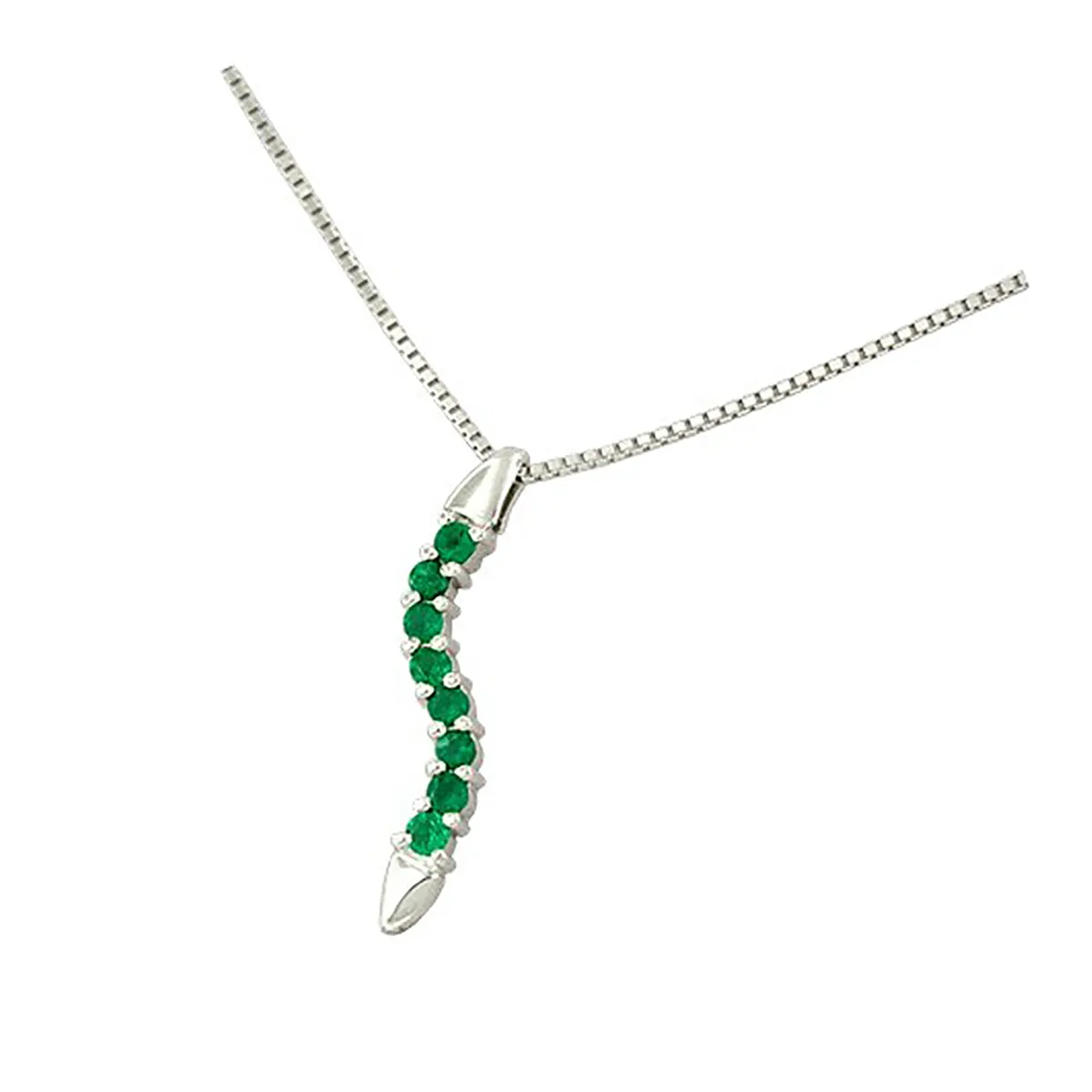 18K White Gold Emerald Necklace with 8 Round Emeralds