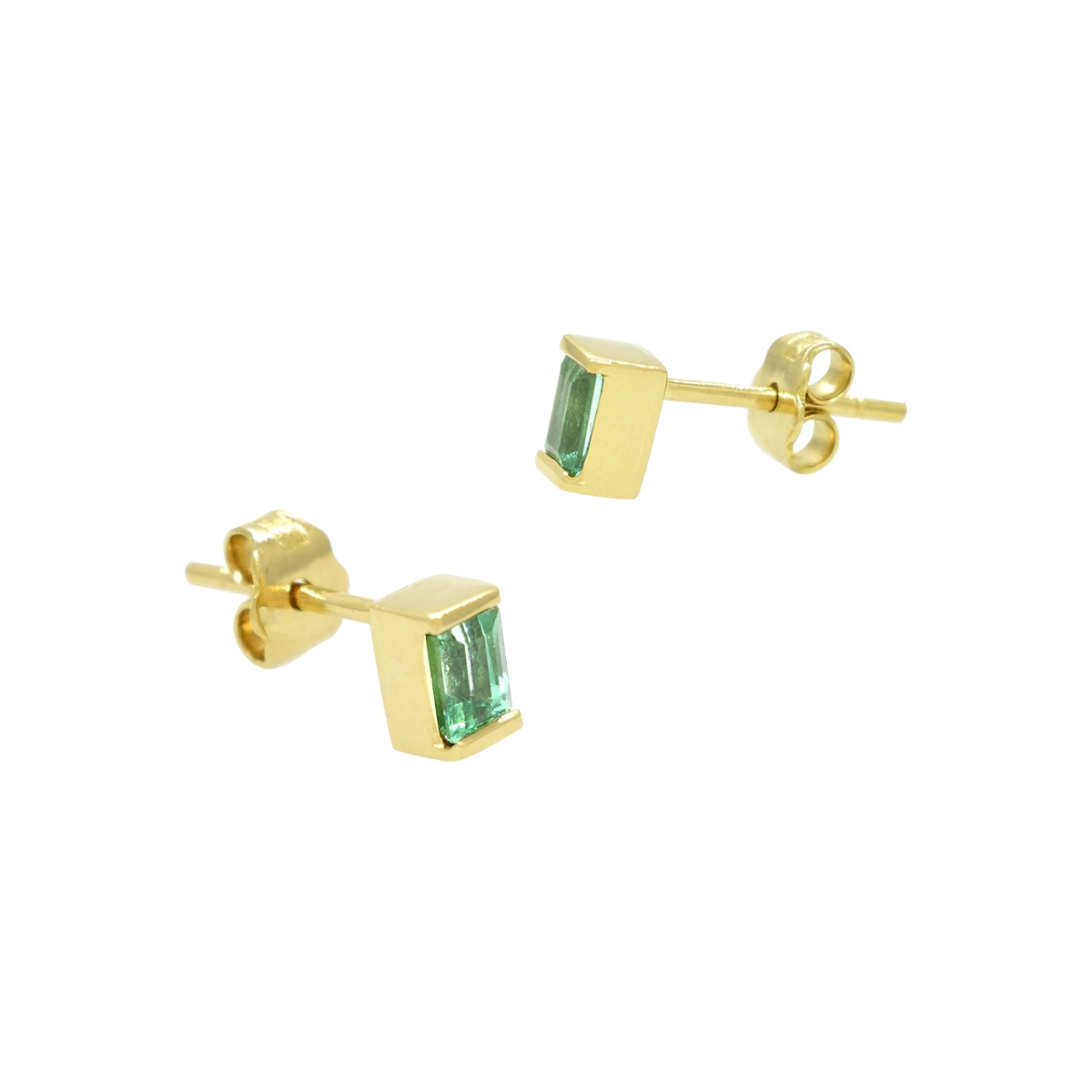 Small Emerald Cut Emerald Earrings in 18K Gold Half a Bezel Setting