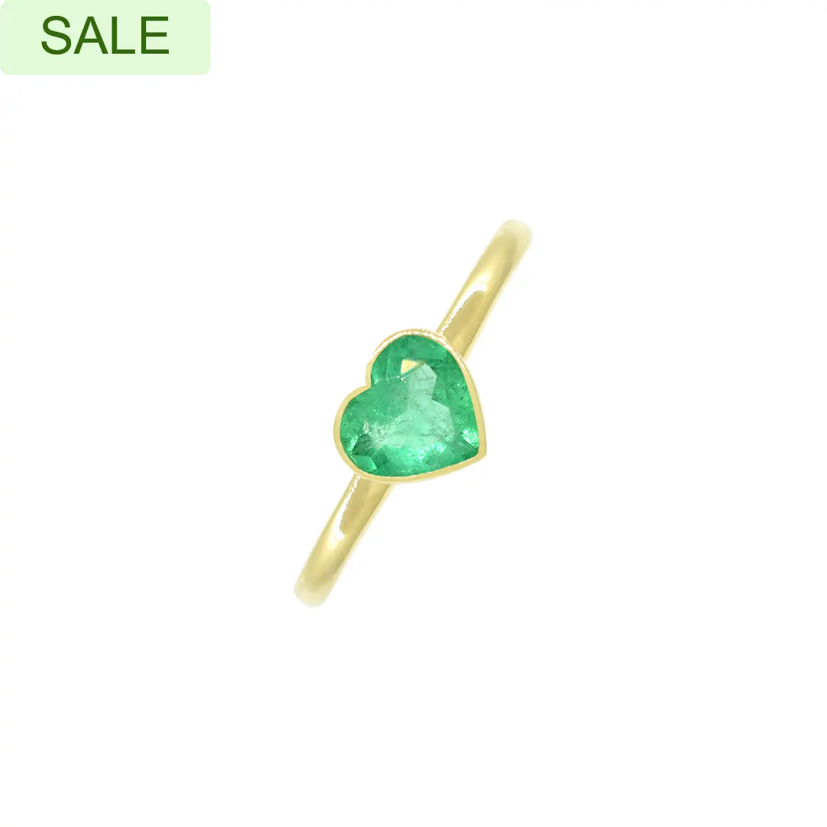 Heart Shape Natural Emerald Ring in 18K Yellow Gold Solitaire Set Style