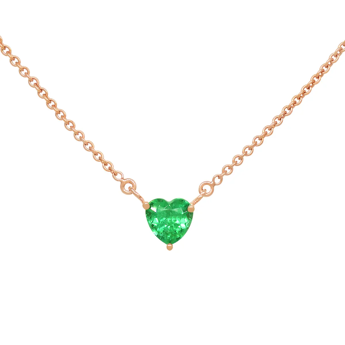 Heart Shape Emerald Necklace in 18K Rose Gold