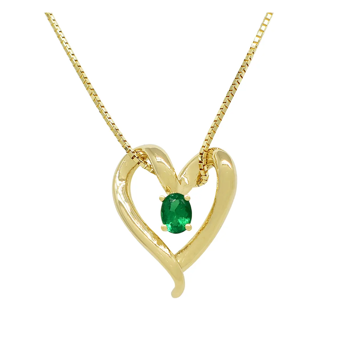 Yellow Gold Heart Shaped Necklace with Oval Shape Natural Emerald