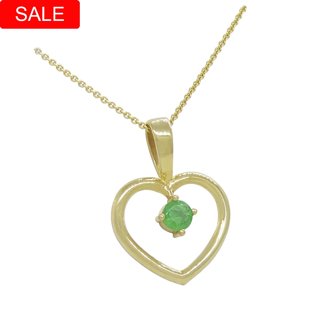 Gold Plated Silver Heart Shape Pendant with Genuine Round Cut Emerald