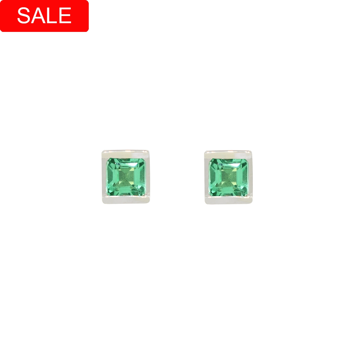 Small Half Bezel Setting Emerald Stud Earrings in 18K White Gold