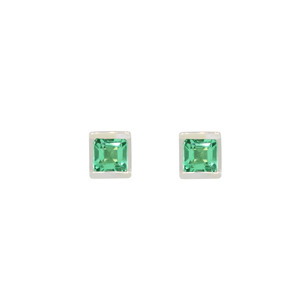 Small Half Bezel Setting Emerald Stud Earrings in 18K White Gold