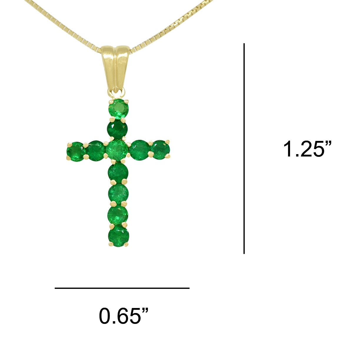 The dimensions of this cross pendant are 1.25 inches long from the top of the bail by 0.65 inches wide