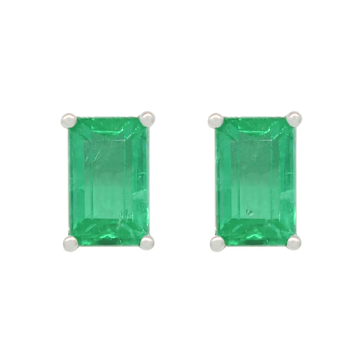 Rectangular Stud Earrings with Emerald Cut Emeralds in 18K White Gold