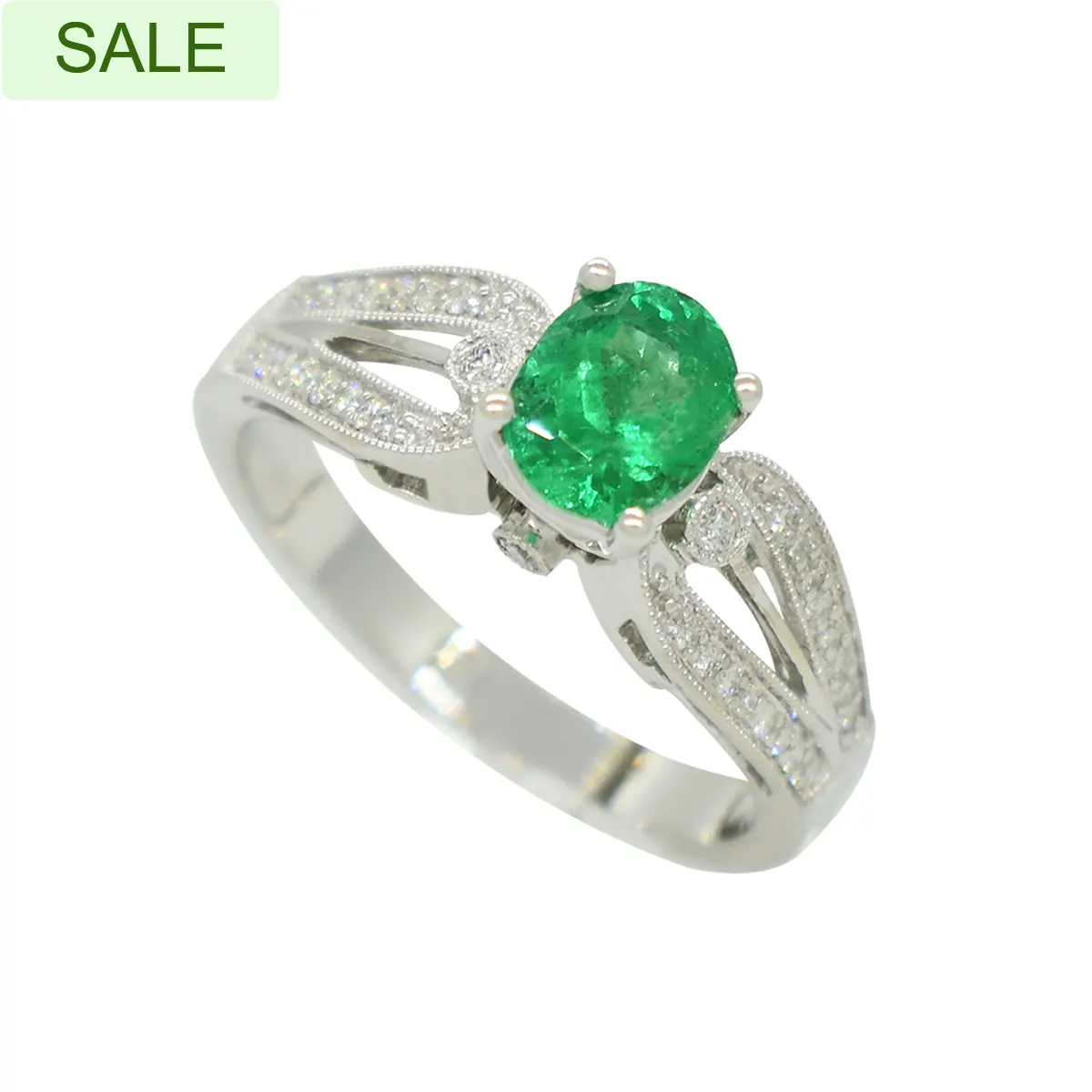 Emerald Ring in White Gold With Diamond Accents in Micro Pave