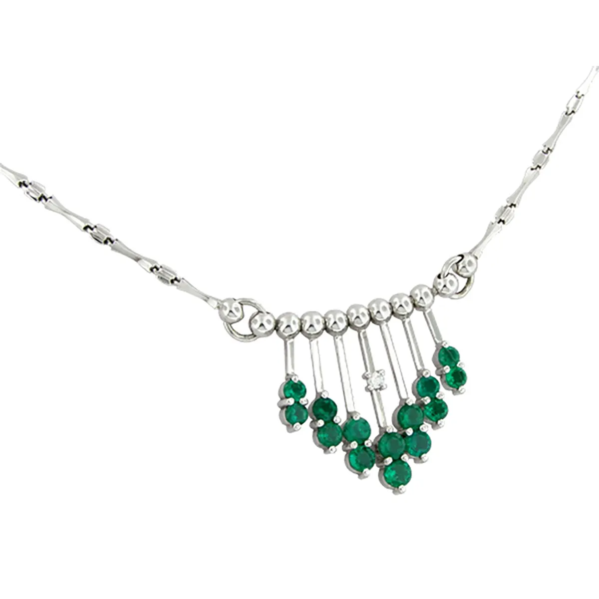 Emerald and Diamond Necklace in 18K White Gold with Round Emeralds and Diamonds