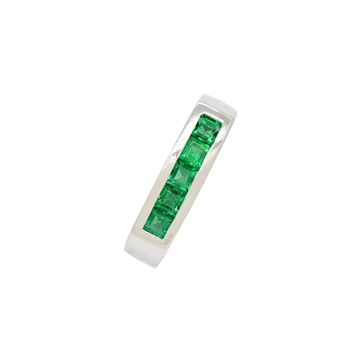 Channel Set Emerald Wedding Band with Square Emeralds in 18K White Gold