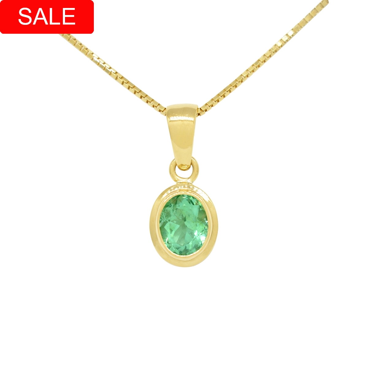 Classic Emerald Pendant in 18K Gold Solitaire Bezel Setting