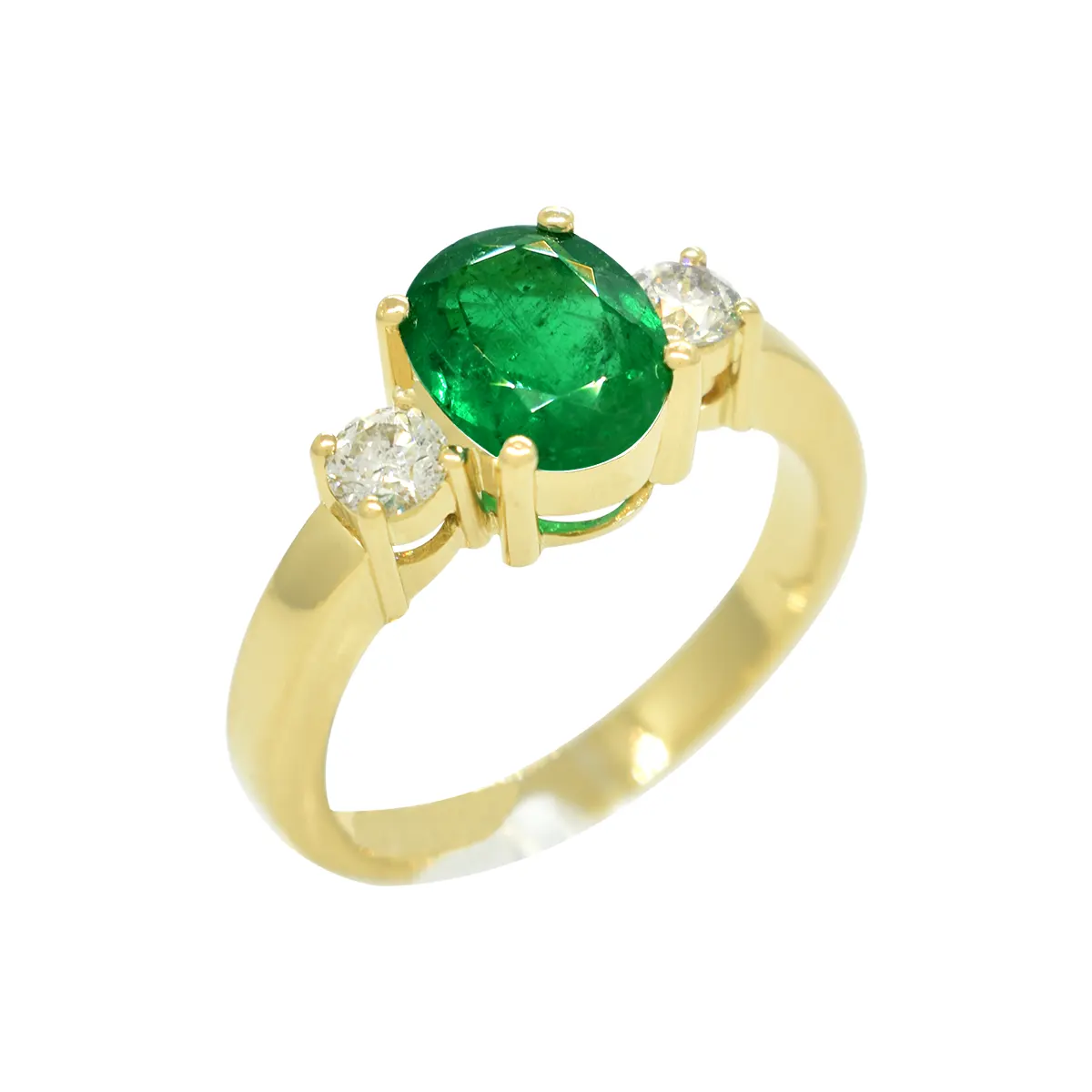 The centerpiece of the ring features a stunning oval-shaped natural Colombian emerald. These gems are renowned for their vibrant green color and exceptional quality