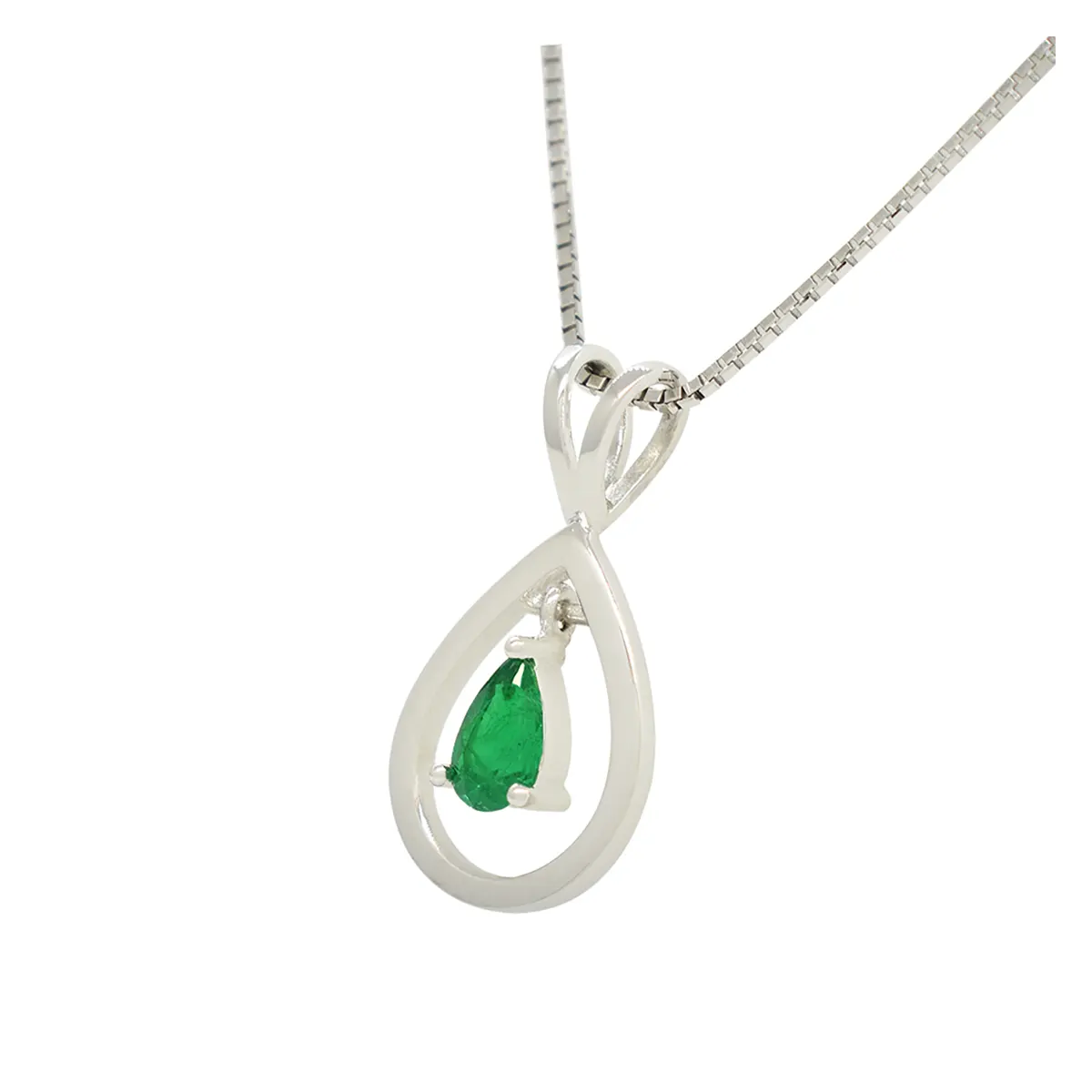 18K White Gold Solitaire Emerald Pendant with Pear Shape Natural Emerald