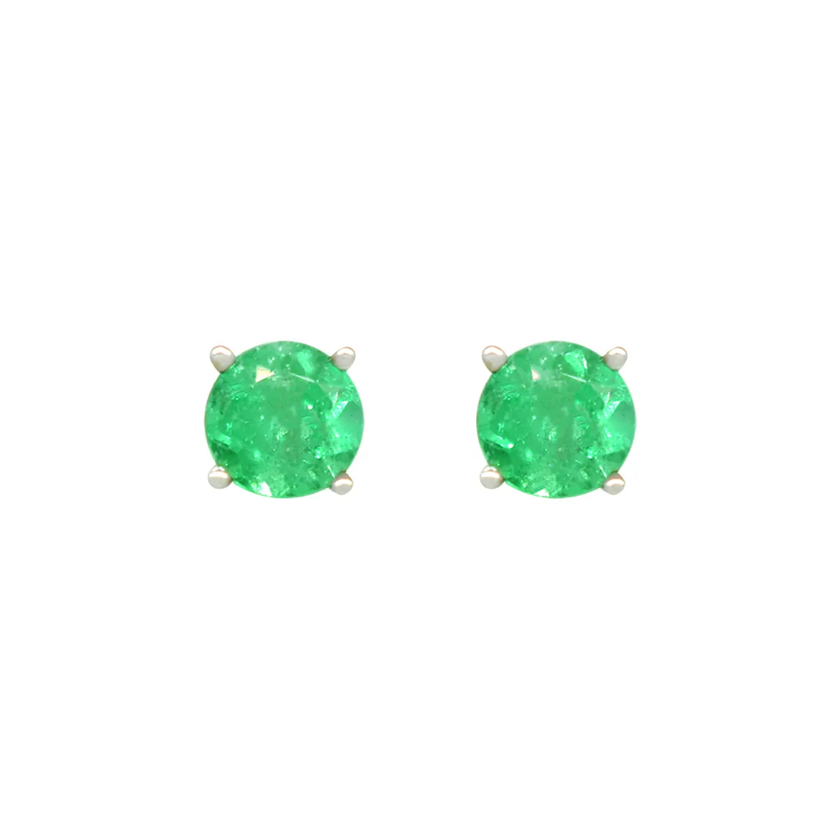 Emerald Stud Earrings in 18K White Gold Classic Prong Setting