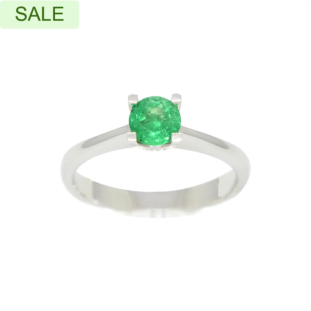 Solitaire Emerald Ring in 18K White Gold With Round Cut Natural Emerald