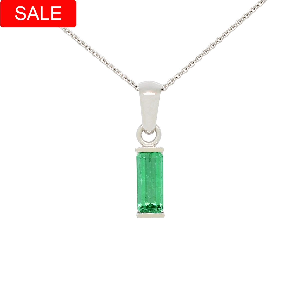 Open Half-Bezel Emerald Pendant in White Gold