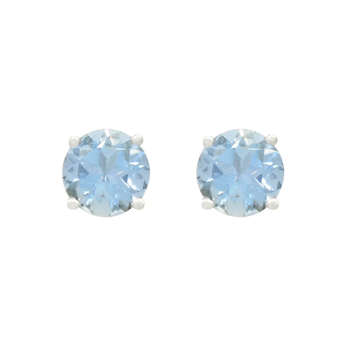 Classic Stud Earrings with Round Aquamarines in 18K White Gold