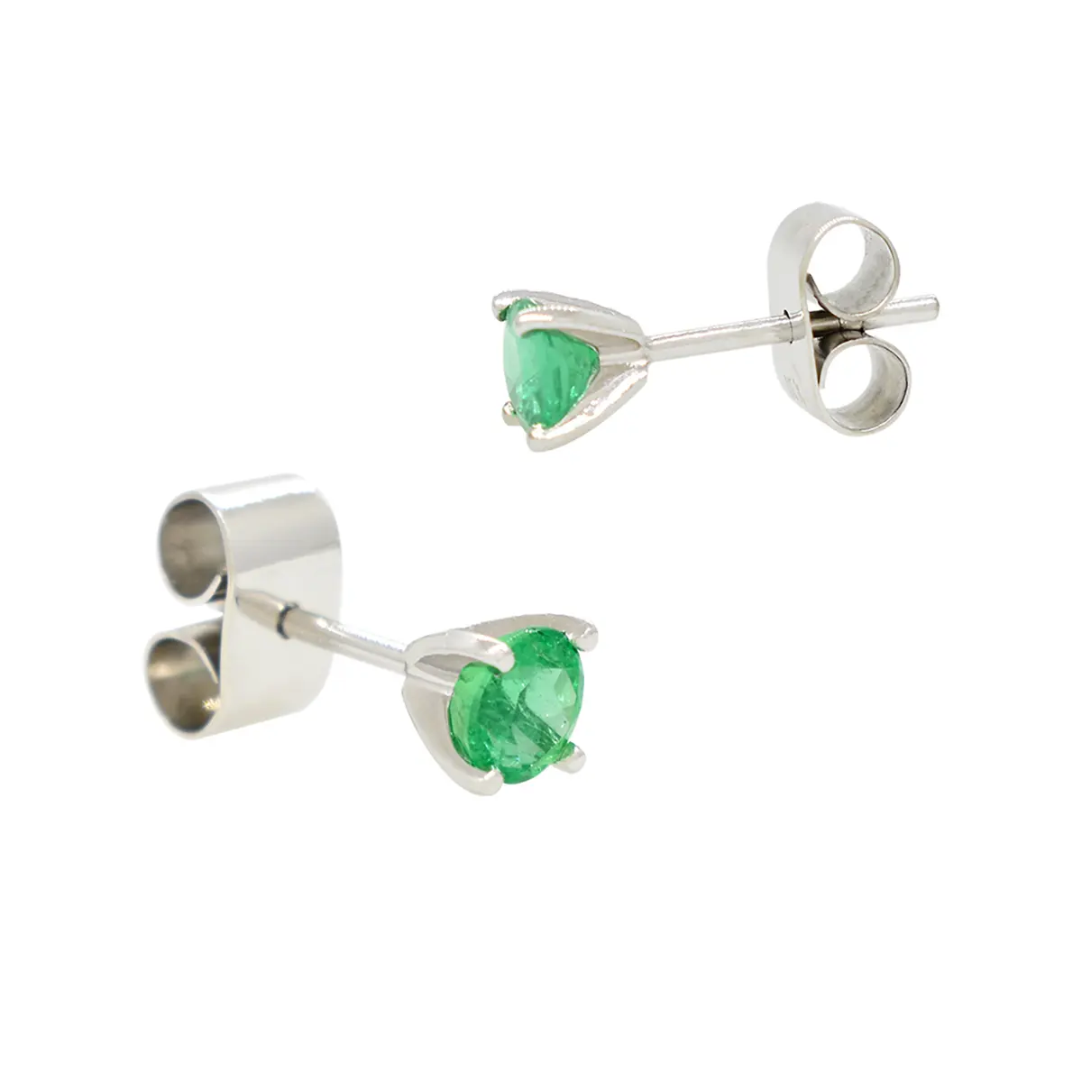 Emerald Stud Earrings in 18K White Gold Classic Prong Setting