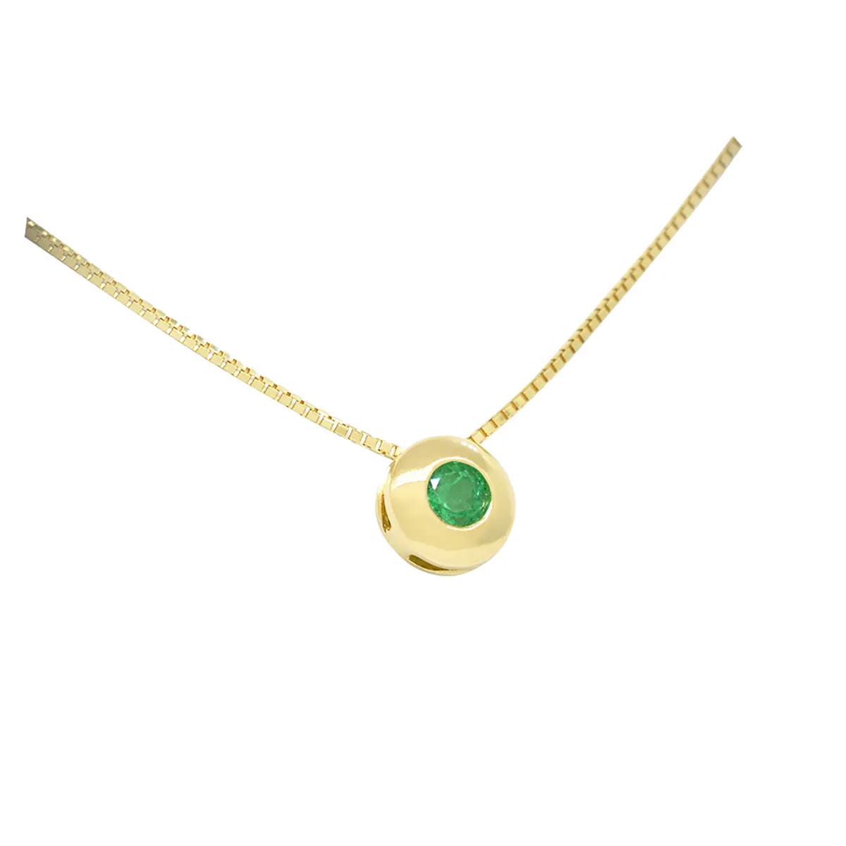 Solitaire Emerald Necklace in 18K Gold Bezel Set with Round Emerald